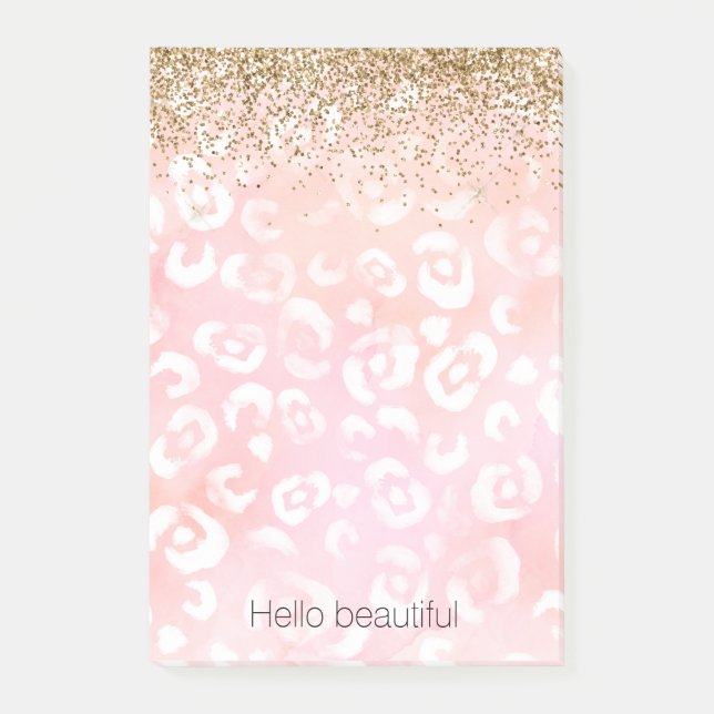 Pink White Leopard Gold Glitter   Post-it Notes (Front)