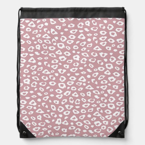 Pink White Leopard Print Drawstring Bag