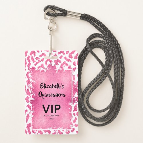 Pink White Leopard Quinceaera Invite VIP Pass Badge