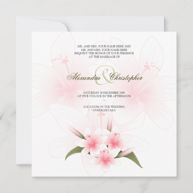 Pink & White Lilies Wedding Announcement (Front)