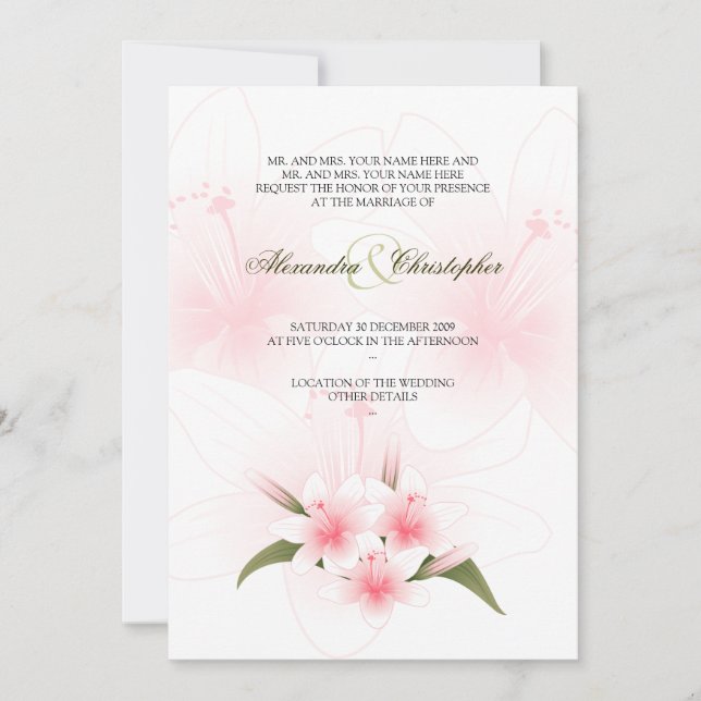 Pink & White Lilies Wedding Announcement (Front)
