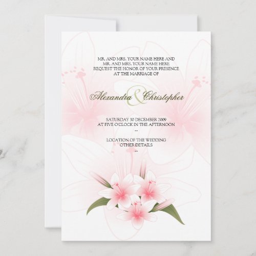 Pink &amp; White Lilies Wedding Announcement