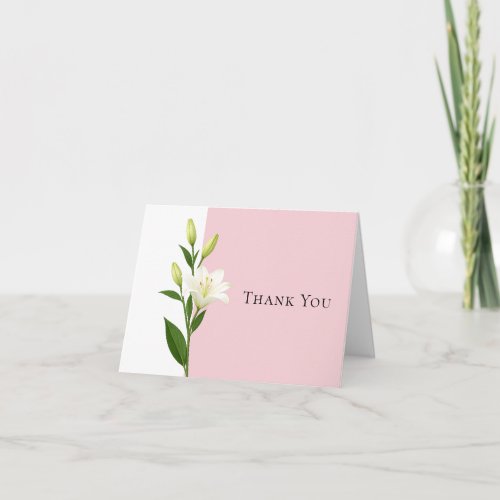 Pink White Lilly Wedding Thank You Cards