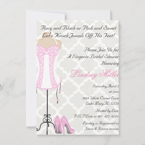 Pink  White Lingerie Bridal Shower Invitation