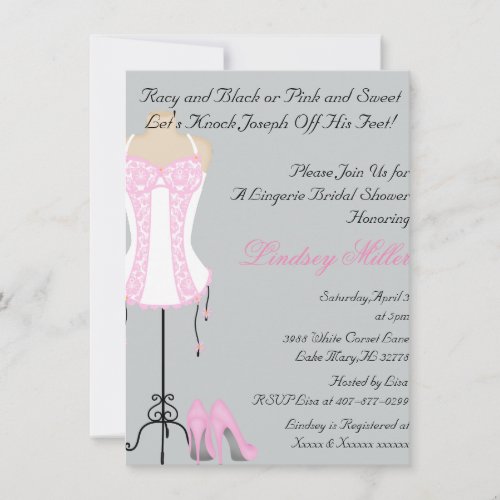 Pink  White Lingerie Bridal Shower Invitation