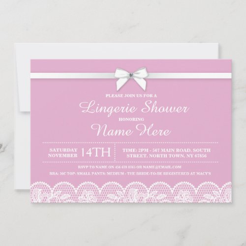 Pink White Lingerie Bridal Shower Lace Invitation