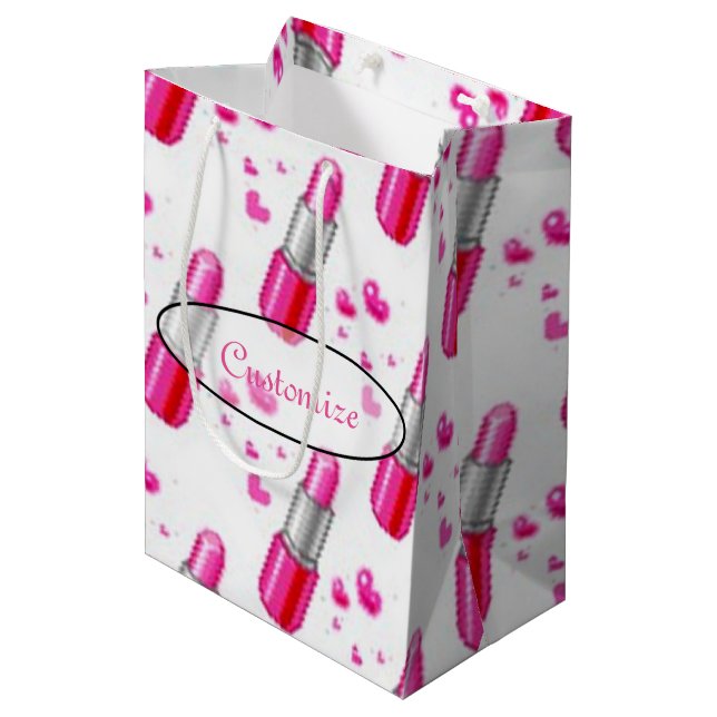 Pink & White Lipstick Lover Gift Bag (Front Angled)