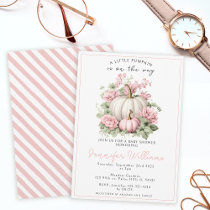 Pink white little pumpkin girl baby shower invitation