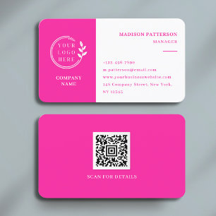 Pink White Logo QR Code Minimalist Modern Business Card