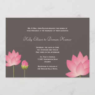 Pink white lotus flowers modern slate gray wedding invitation