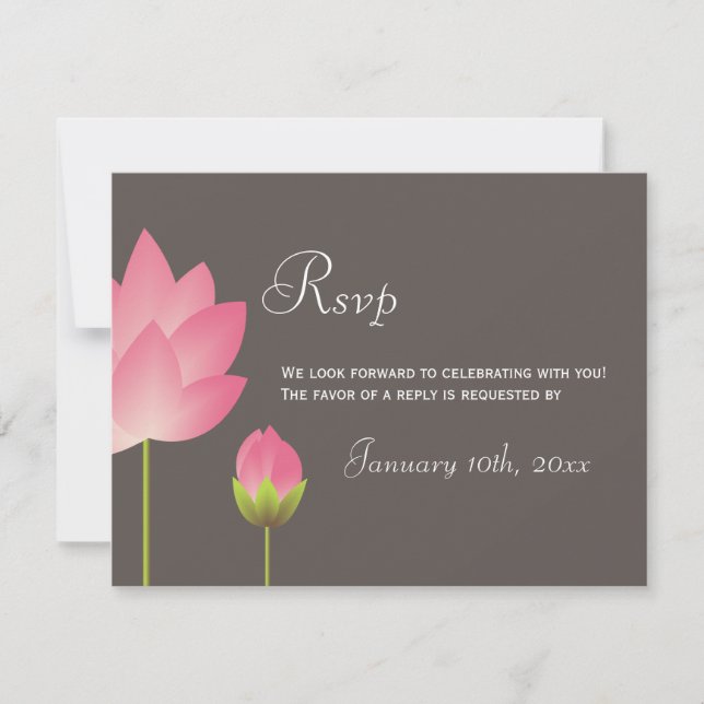 Pink white lotus flowers wedding rsvp response (Front)