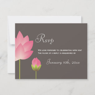 Pink white lotus flowers wedding rsvp response