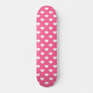 Pink White Love Heart Pattern Design  Skateboard