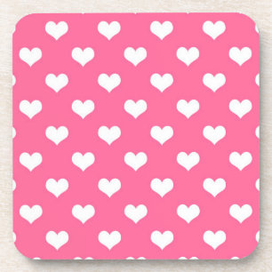 Pink White Lovely Hearts Design Beverage Coaster