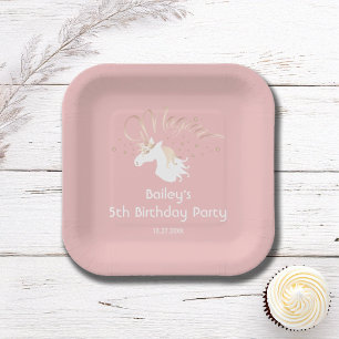 Pink White Magical Unicorn Girl Birthday Party Paper Plates