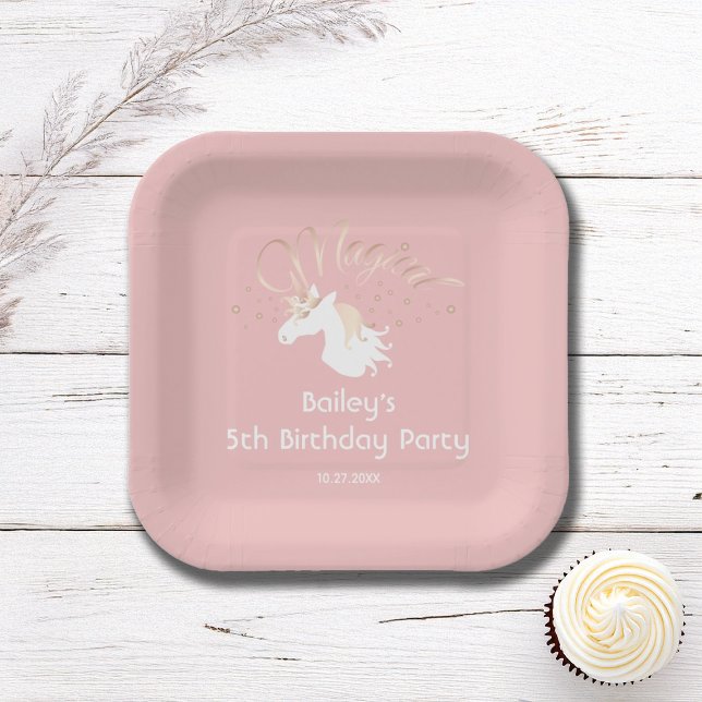 Pink White Magical Unicorn Girl Birthday Party Paper Plates (Creator Uploaded)
