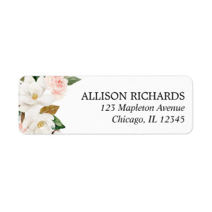 Pink white magnolia rustic floral greenery label