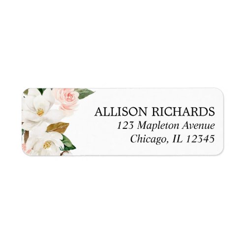 Pink white magnolia rustic floral greenery label