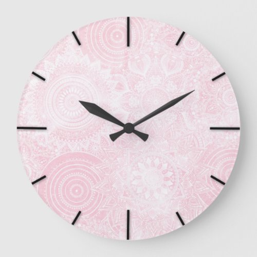 Pink White Mandala Collection Large Clock