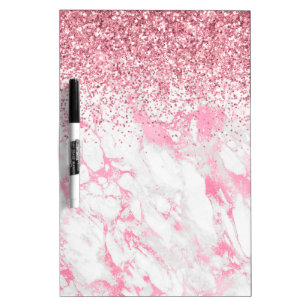 Pink White Marble Glitter   Dry Erase Board