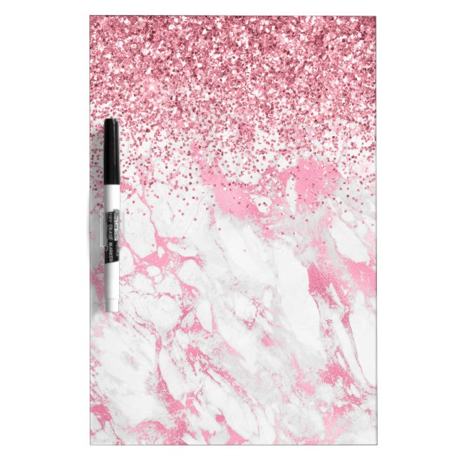 Pink White Marble Glitter   Dry Erase Board (Front)