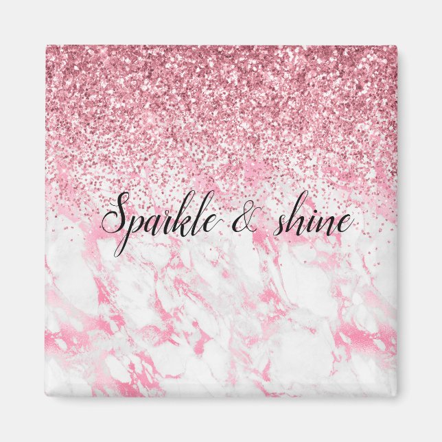 Pink White Marble Glitter                   Magnet (Front)