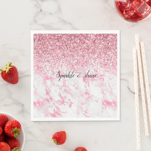 Pink White Marble Glitter              Napkins (Insitu)