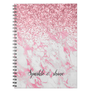 Pink White Marble Glitter  Notebook