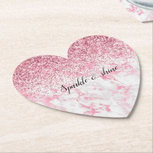 Pink White Marble Glitter               Paper Coaster