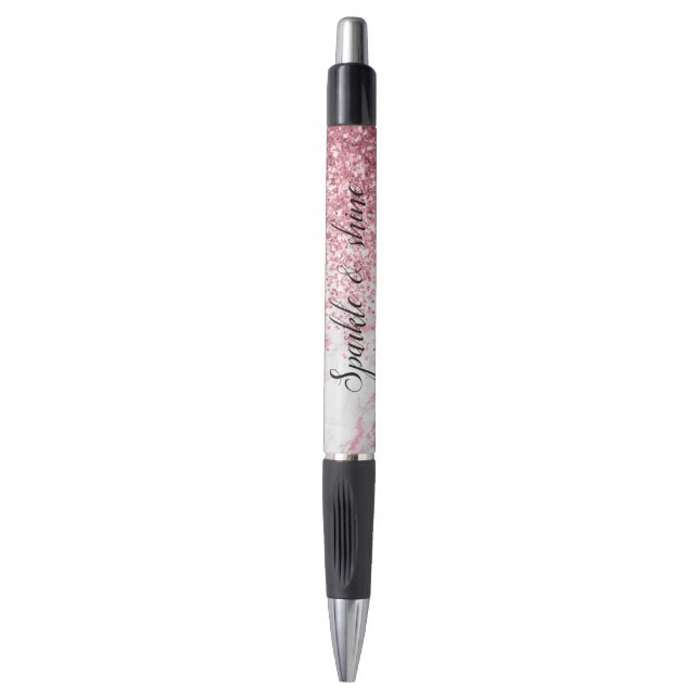 Pink White Marble Glitter      Pen (Front Vertical)