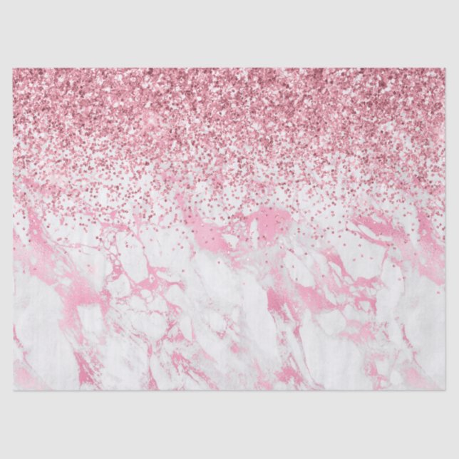 Pink White Marble Glitter                   Tissue Paper (Front)