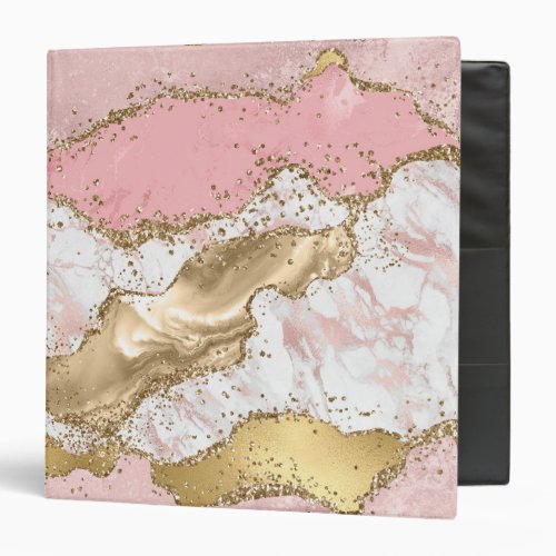 Pink White Marble Gold Glitter 3 Ring Binder