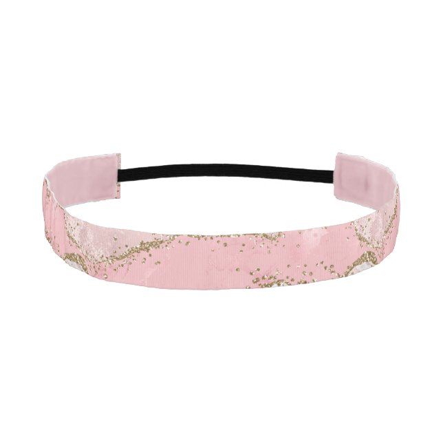 Pink White Marble Gold Glitter Athletic Headband (Front)