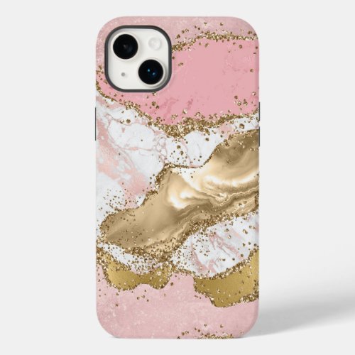 Pink White Marble Gold Glitter Case_Mate iPhone 14 Plus Case