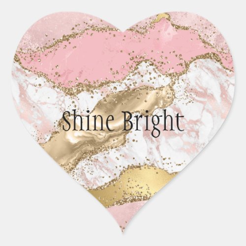 Pink White Marble Gold Glitter Heart Sticker