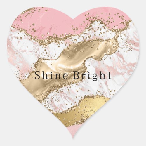 Pink White Marble Gold Glitter Heart Sticker