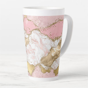 Pink White Marble Gold Glitter Latte Mug