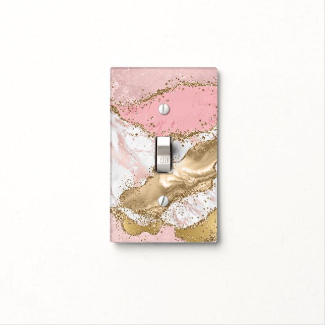 Pink White Marble Gold Glitter Light Switch Cover (In Situ)
