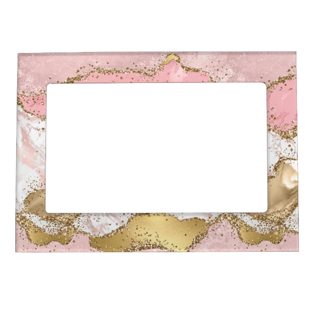 Pink White Marble Gold Glitter Magnetic Frame (Front)