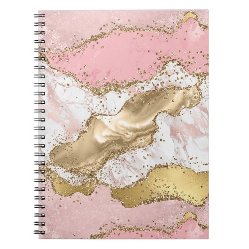 Pink White Marble Gold Glitter Notebook