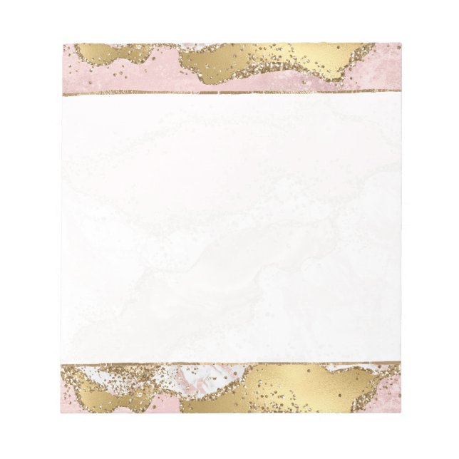 Pink White Marble Gold Glitter Notepad (Front)