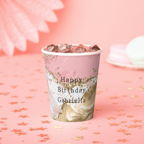 Pink White Marble Gold Glitter Paper Cups