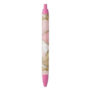 Pink White Marble Gold Glitter Pen