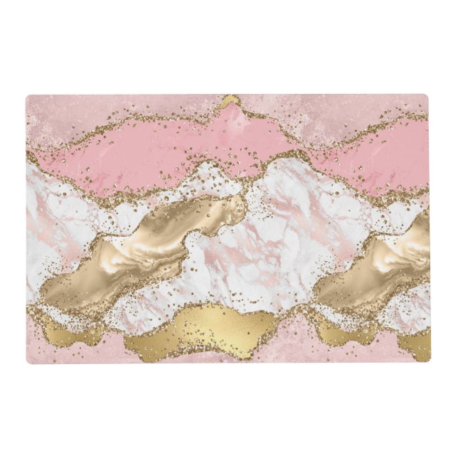 Pink White Marble Gold Glitter Placemat (Front)