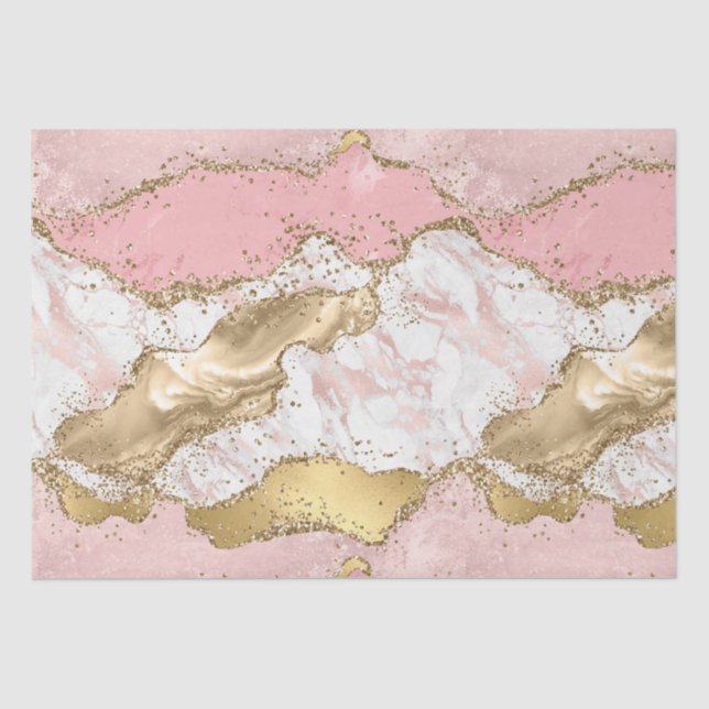 Pink White Marble Gold Glitter Tissue Paper (Front)