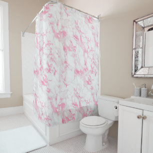 Pink White Marble Shower Curtain