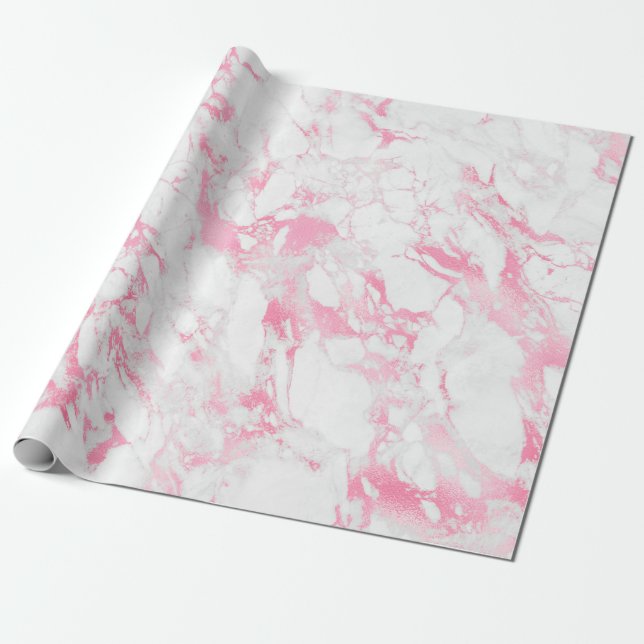 Pink White Marble Wrapping Paper (Unrolled)