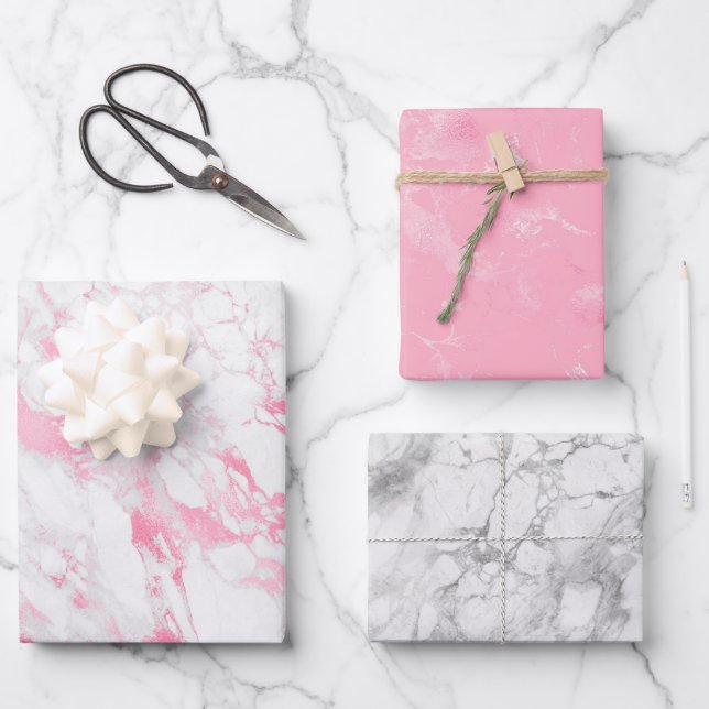 Pink White Marble           Wrapping Paper Sheets (Front)