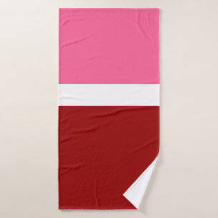 Pink White Maroon Red Color Block  Bath Towel