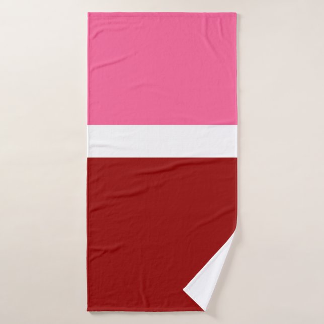 Pink White Maroon Red Color Block  Bath Towel (Bath Towel)